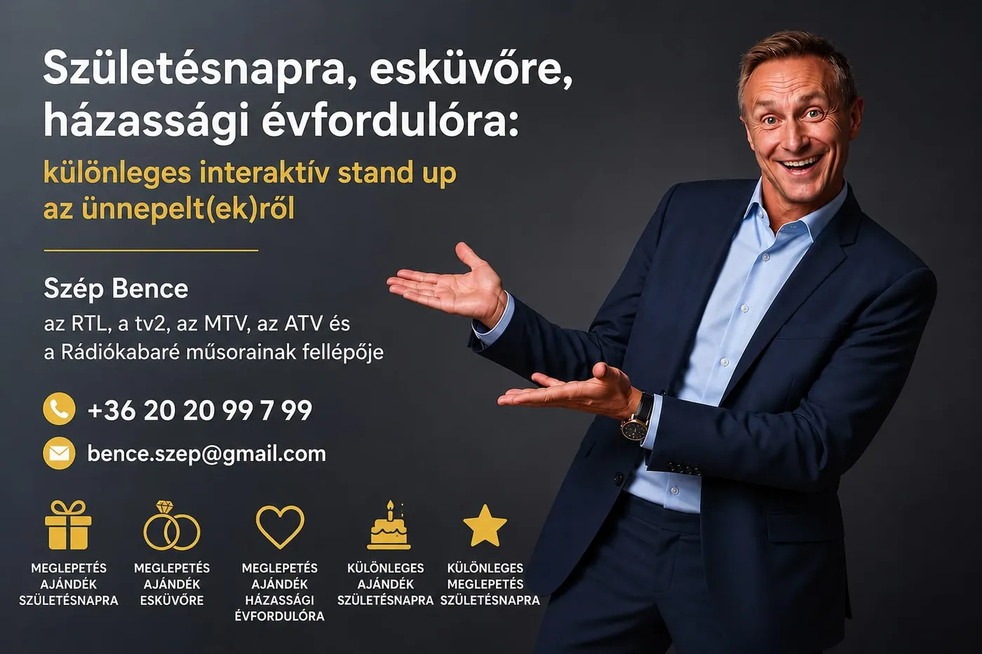 Születésnapi ajándék ötletek házassági évfordulóra, esküvőre - interaktív stand up az ünnepeltről